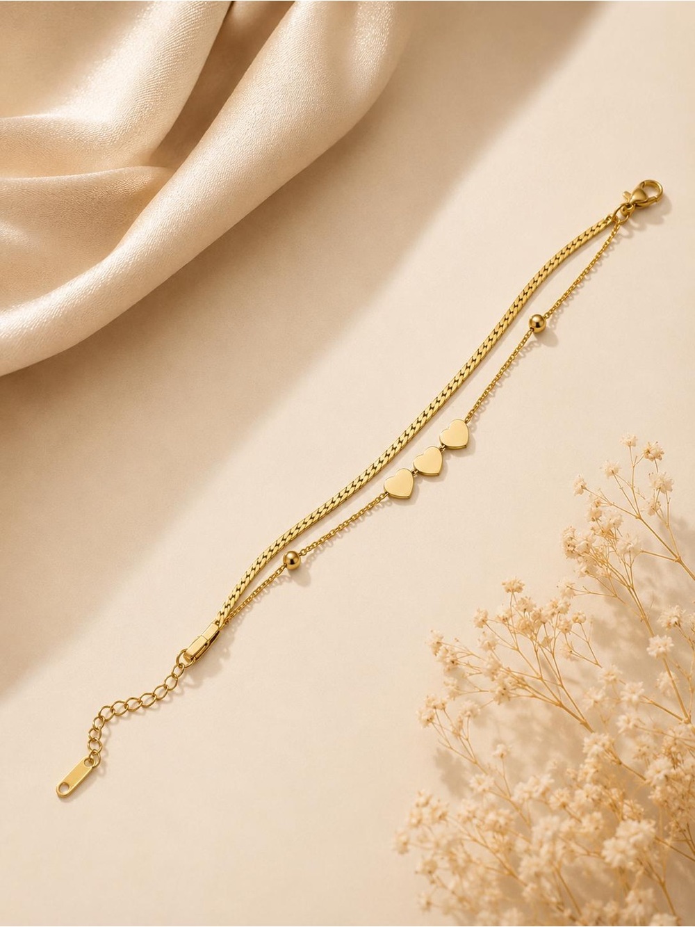 Gold Double-Layer Heart Bracelet - Elegant Women’s Jewelry